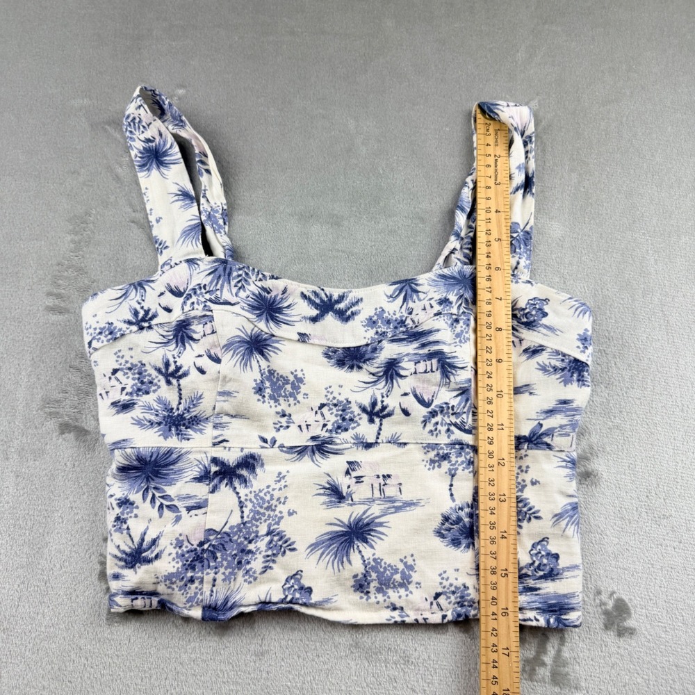 Abercrombie & Fitch Women's M Blue White Tropical Toile Linen Smocked Crop Top - Picture 7 of 9